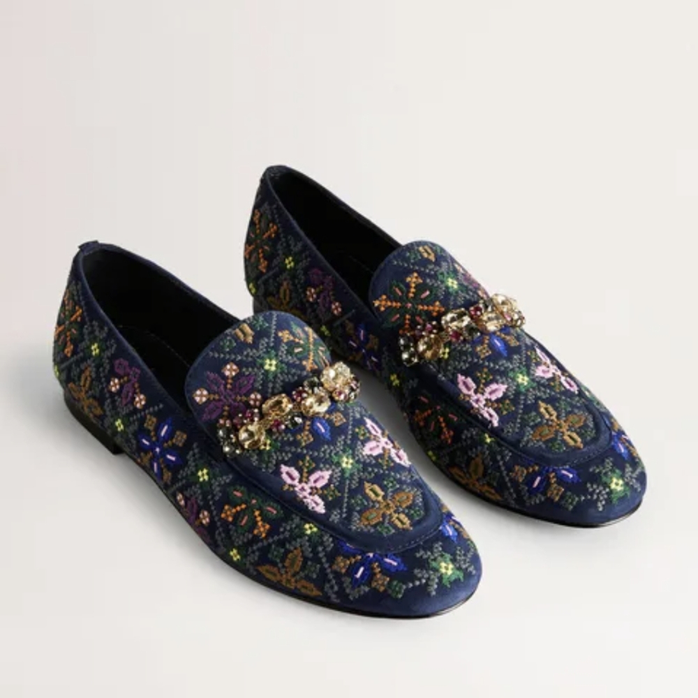 BODEN Embroidered Suede Loafers - brand new